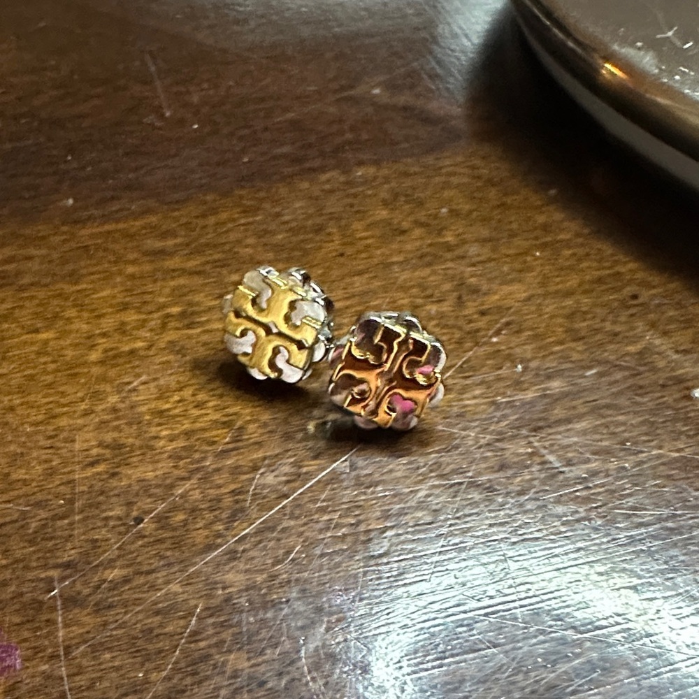 Tory Burch Gold and Silver Logo Earrings